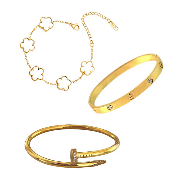 Nail + Cartier With White Clover Bracelet Trio Combo