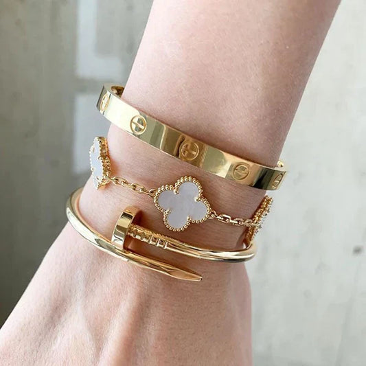 Nail + Cartier With White Clover Bracelet Trio Combo