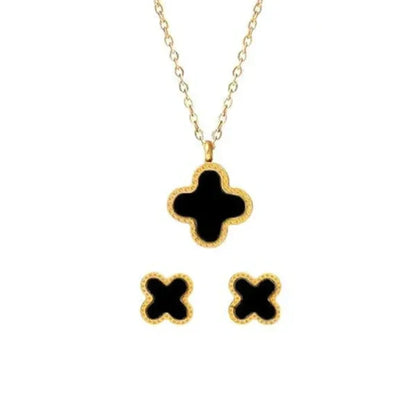 Four Leaf Clover Pendant With Ear Studs