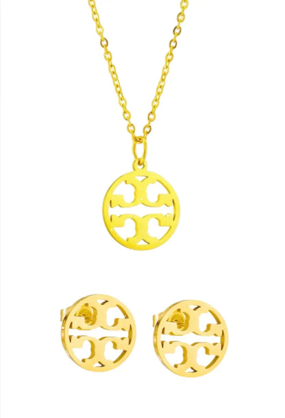 Stainless Round  Necklace & Earrings TB Set