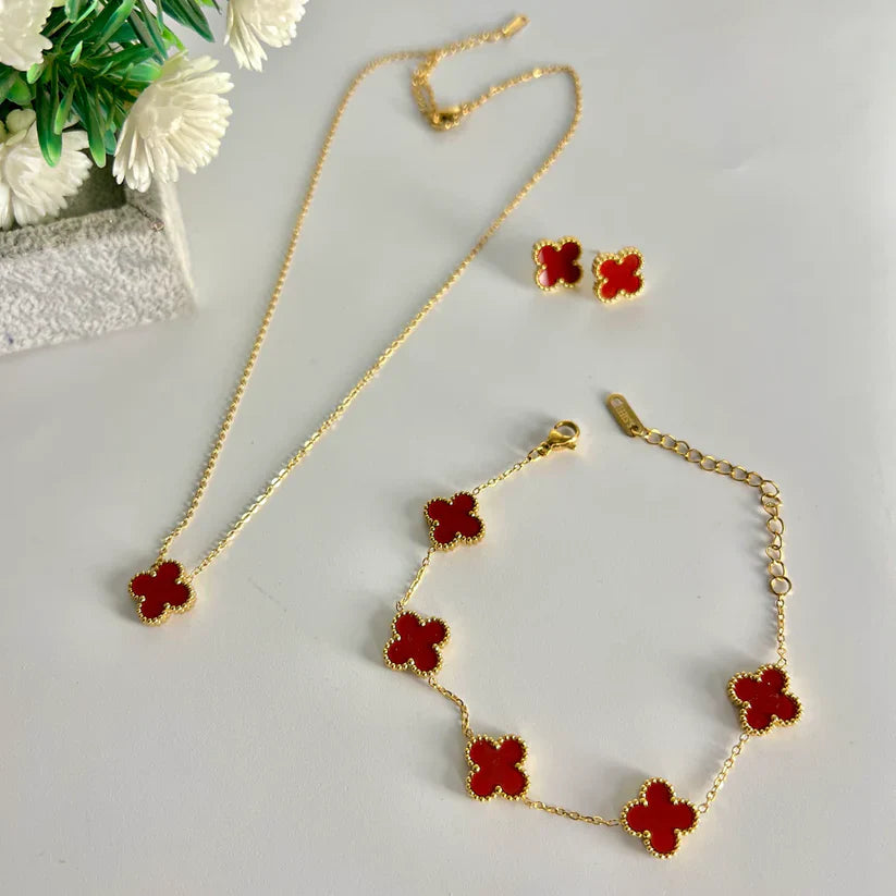Red  OR  White Clover Jewellery Set