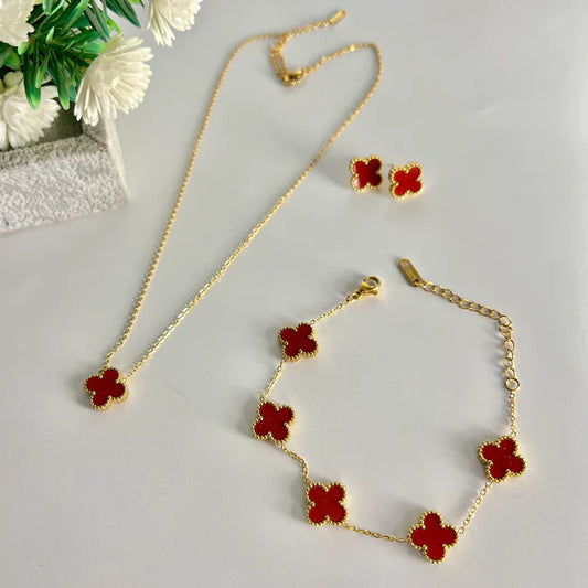 Red  OR  White Clover Jewellery Set